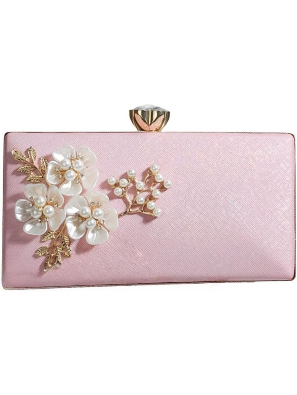 Women's Pink Clutch Purse Flower Evening Clasp Imported Handbag for Party